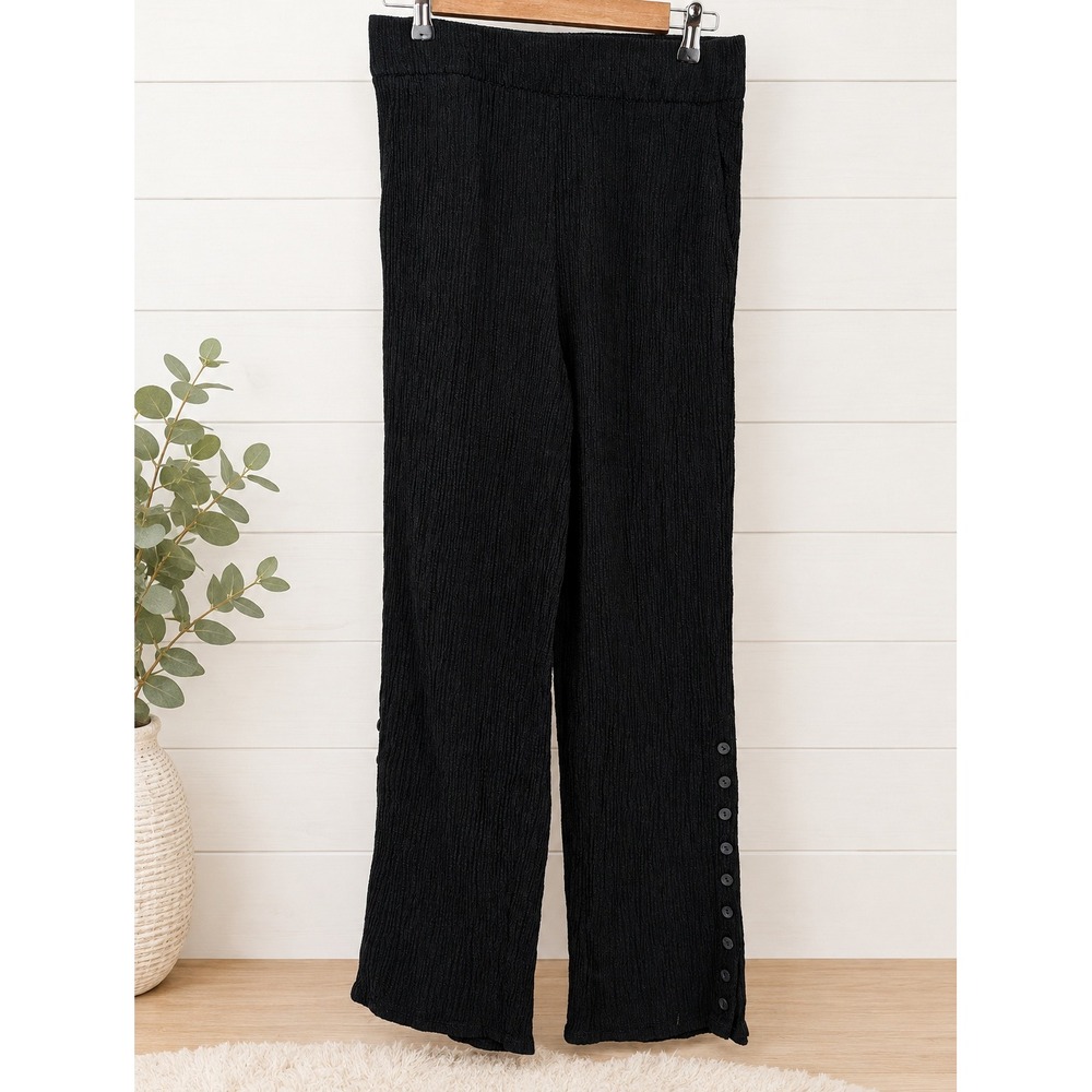 Soft Surroundings Pants Women S Black Ribbed Knit Button Hem